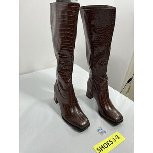 Womans Suedi Pullon Knee High Boots 7 Brown 1/2 Zip Square Toe Block Heel NWOT